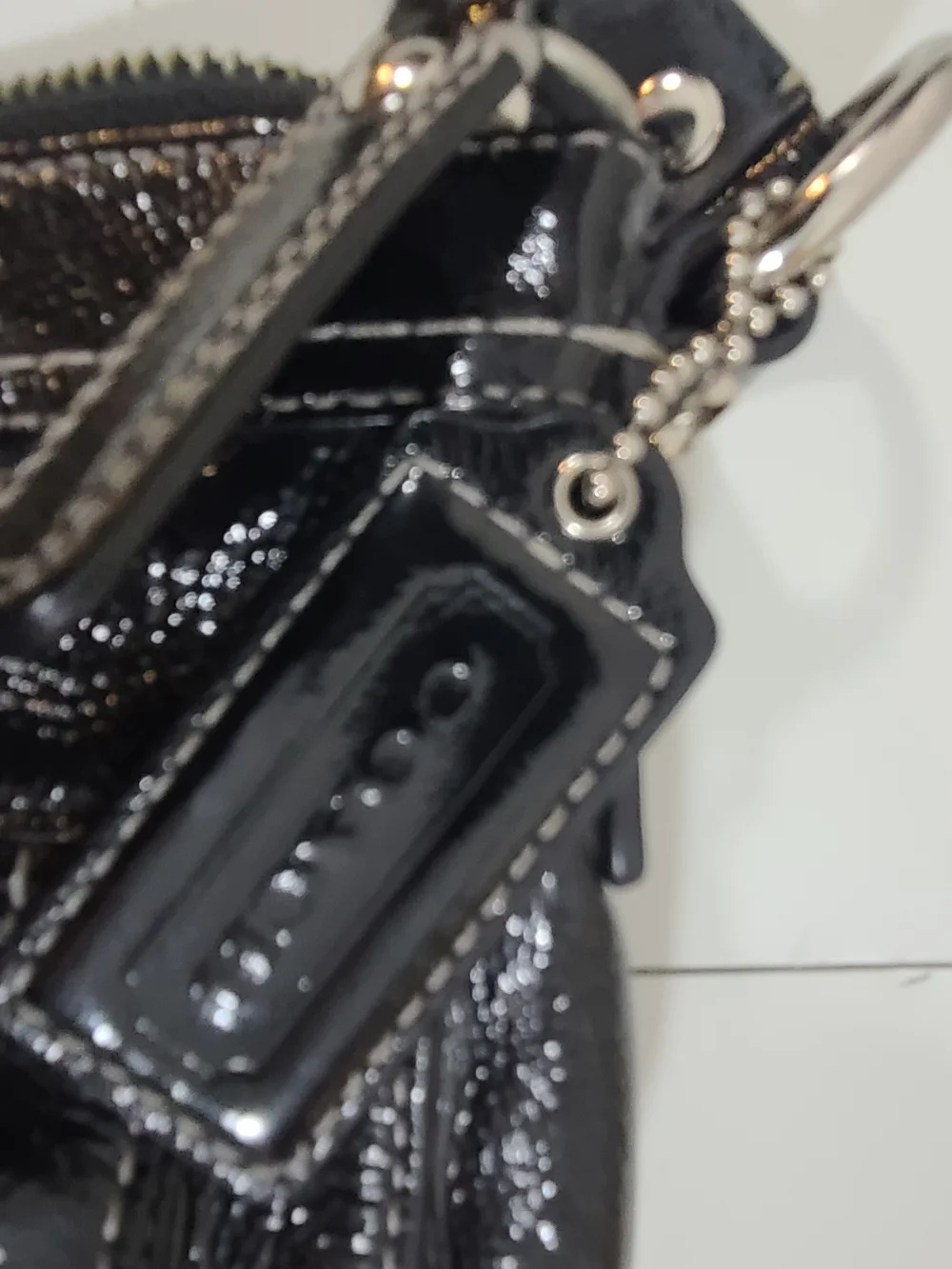 Coach Vintage Black Patent Leather Hobo Shoulder Bag with Silver Hardware